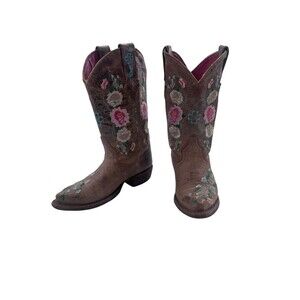 Macie Bean Boots Girls Size 13 Floral Honey Bunch Western Square Toe Leather
